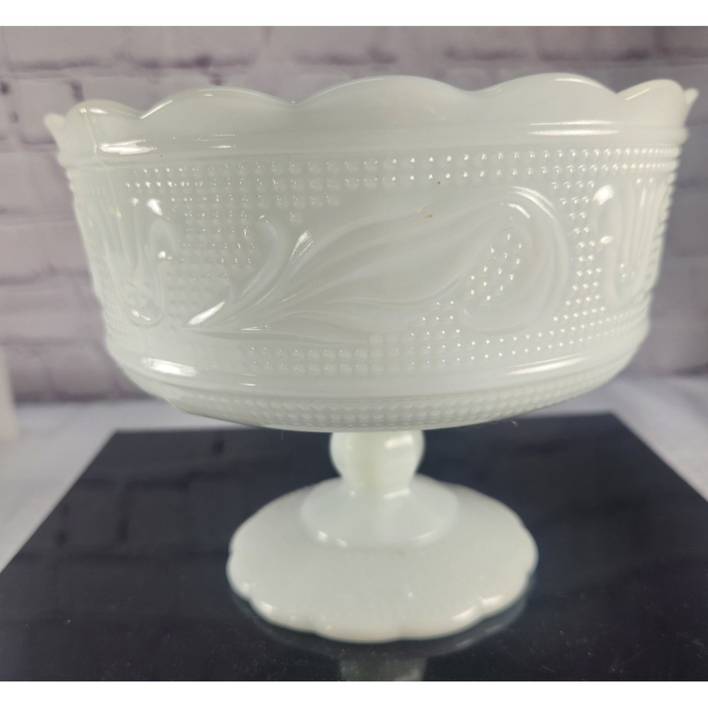 Vtg E.O. Brody Co. White Milk Glass Pedestal Compote bowl Cleveland Ohio
